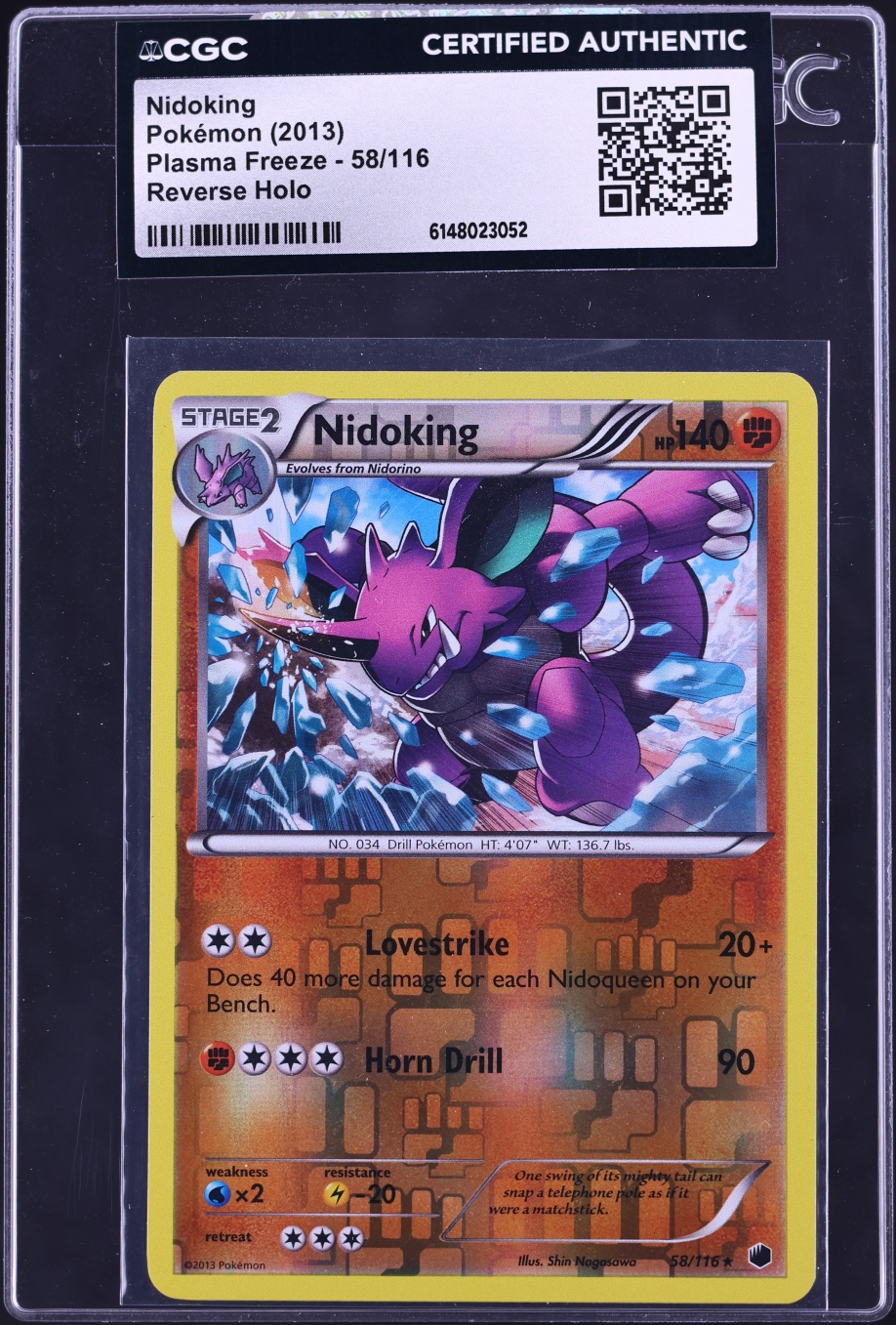 2013 Pokemon Black & White Plasma Freeze Reverse Holo Nidoking #58 CGC AUTH