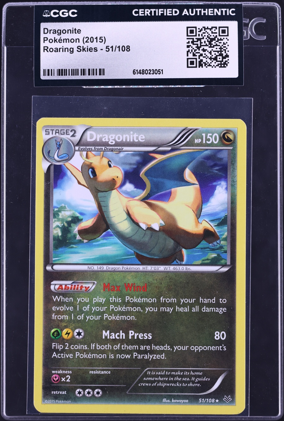 2015 Pokemon XY Roaring Skies Dragonite #51 CGC AUTH