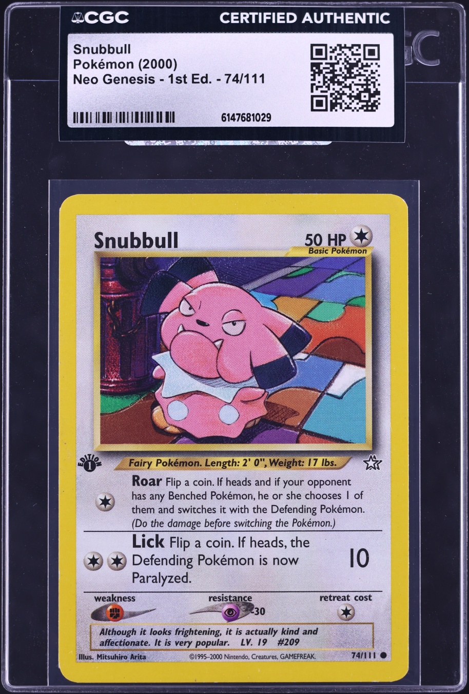 2000 Pokemon Neo Genesis 1st Edition Snubbull #74 CGC AUTH