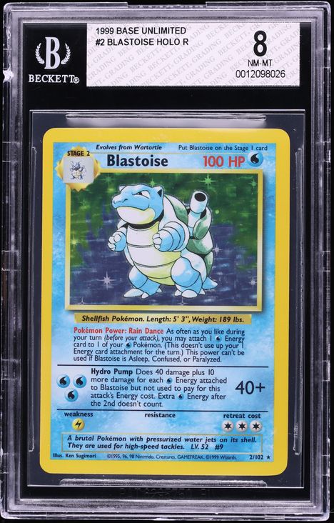 1999 Pokemon Base Set Unlimited Holo Blastoise #2 BGS 8 NM-MT