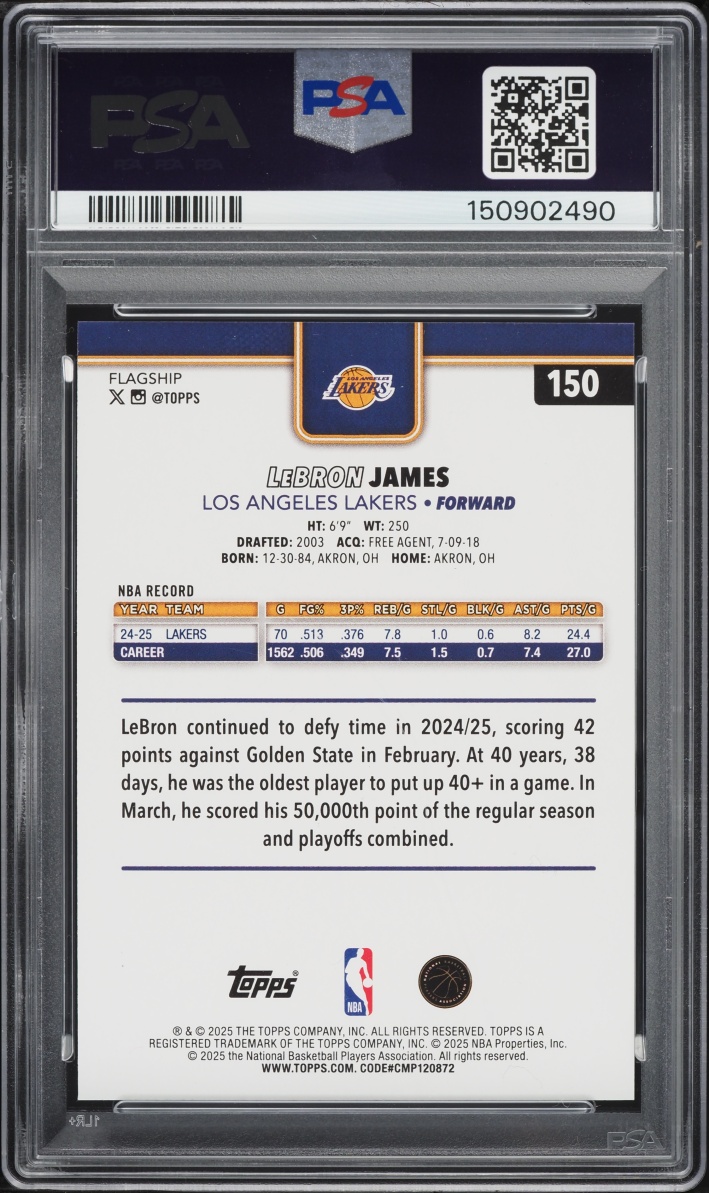 2025 Topps Basketball LeBron James #150 PSA 10 GEM MINT