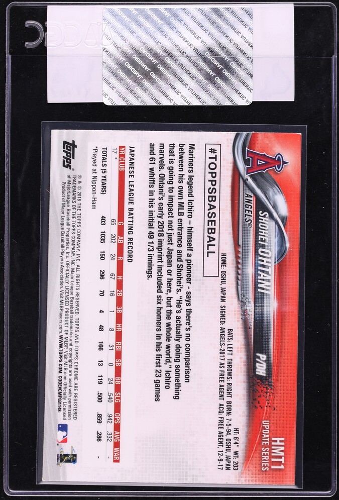 2018 Topps Chrome Update Shohei Ohtani ROOKIE #HMT1 CGC AUTH