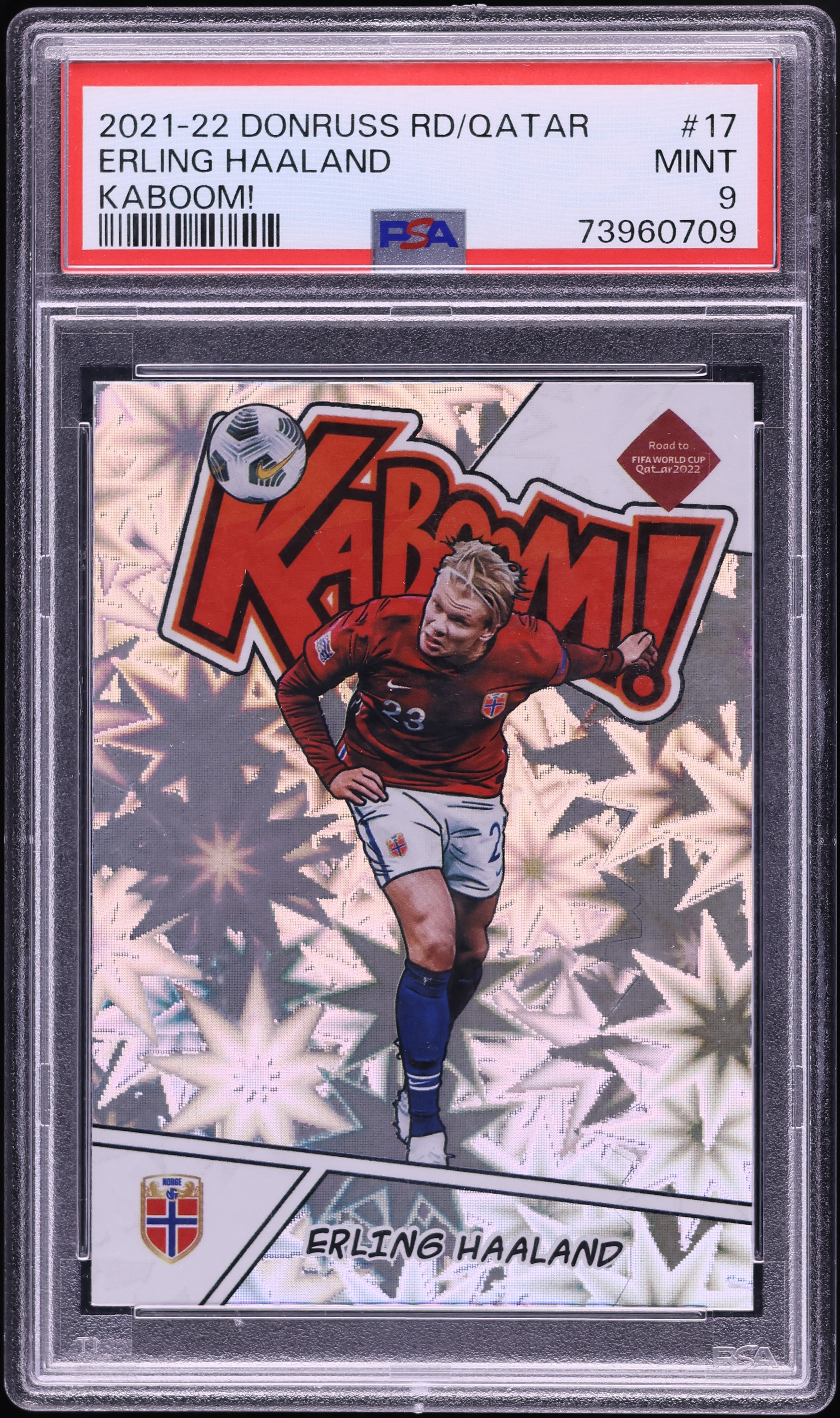2021 Donruss Road To Qatar Kaboom! Erling Haaland #17 PSA 9 MINT