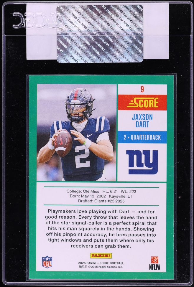 2025 Score Anniversary Jaxson Dart ROOKIE #9 CGC AUTH
