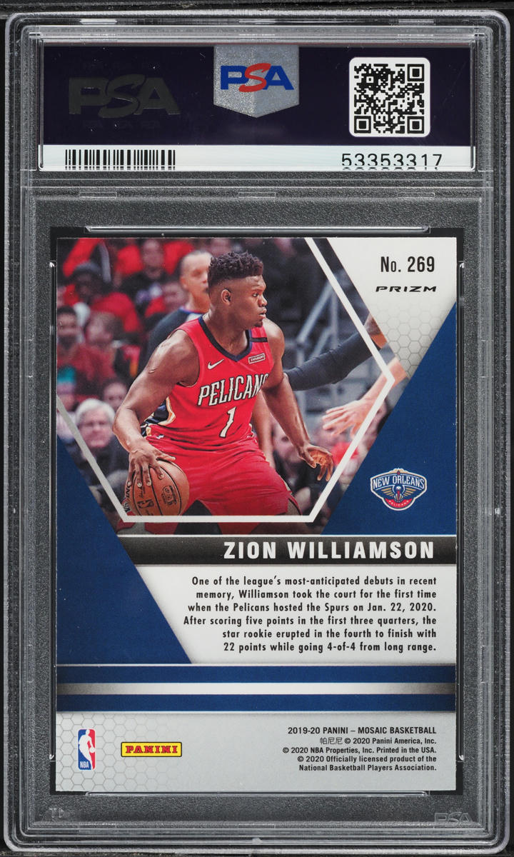 2019 Panini Mosaic Reactive Blue Zion Williamson ROOKIE #269 PSA
