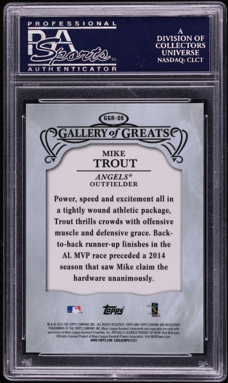 2015 Topps Chrome Gallery Of Greats Gold Refractor Mike Trout /50 #GGR-08 PSA 10 GEM MINT - Photo 2