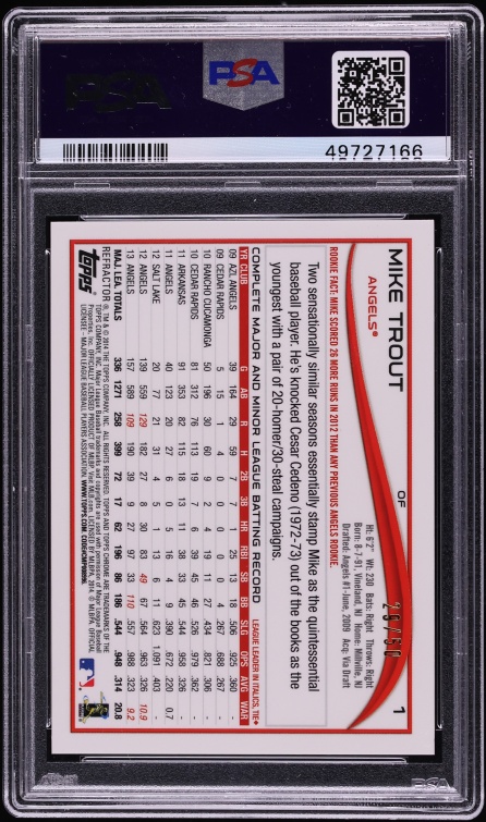 2014 Topps Chrome Gold Refractor Mike Trout /50 #1 PSA 9 MINT - Photo 2