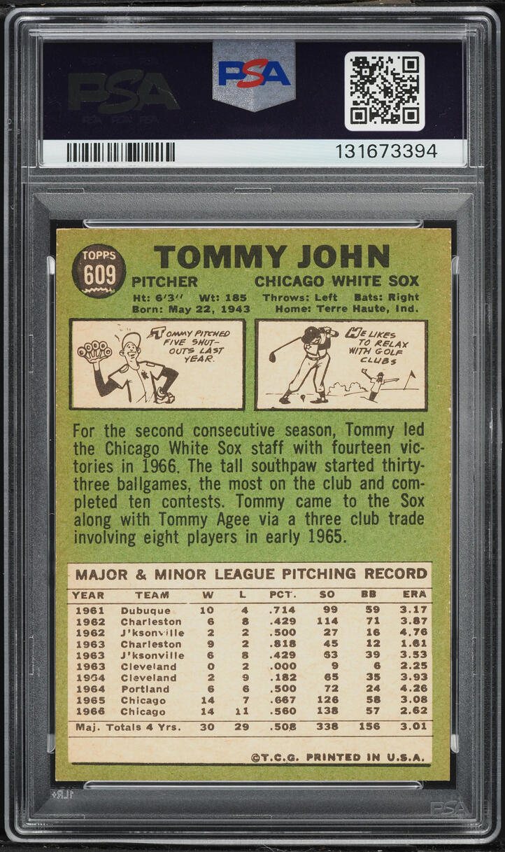 1967 Topps Tommy John #609 PSA 7 NRMT
