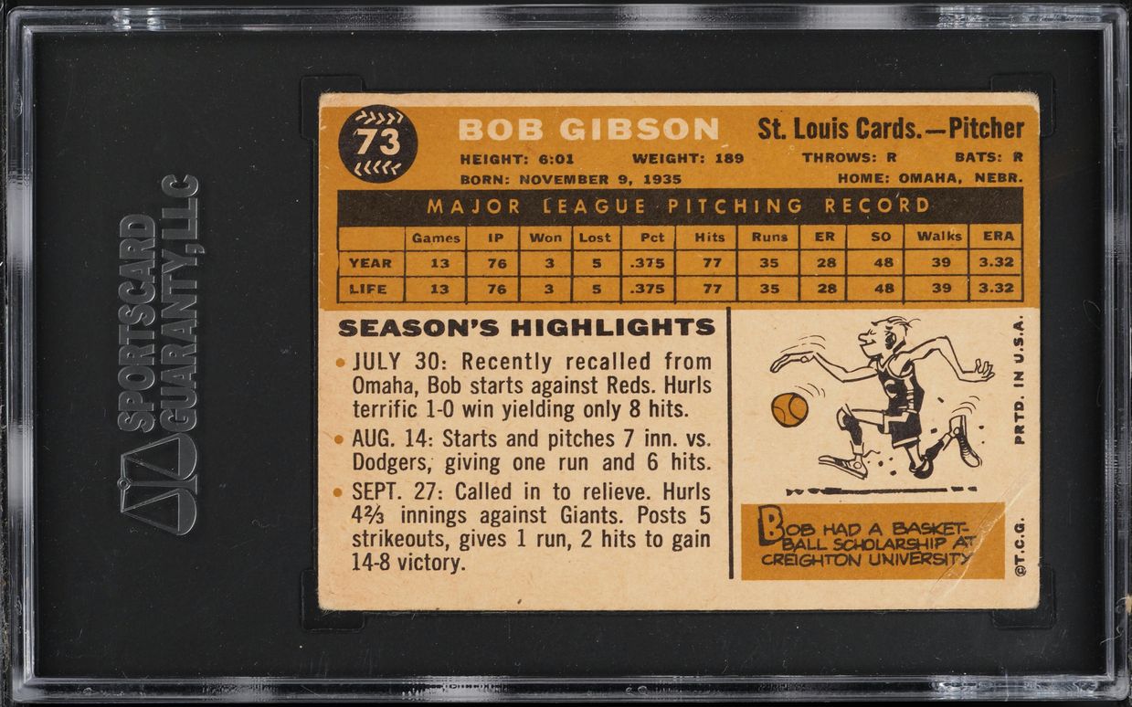 1960 Topps Bob Gibson #73 SGC 2.5 GD+