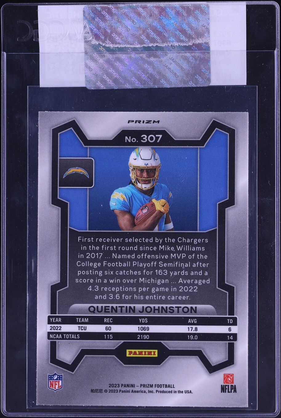 2023 Panini Prizm Variation Silver Quentin Johnston ROOKIE #307 CGC AUTH