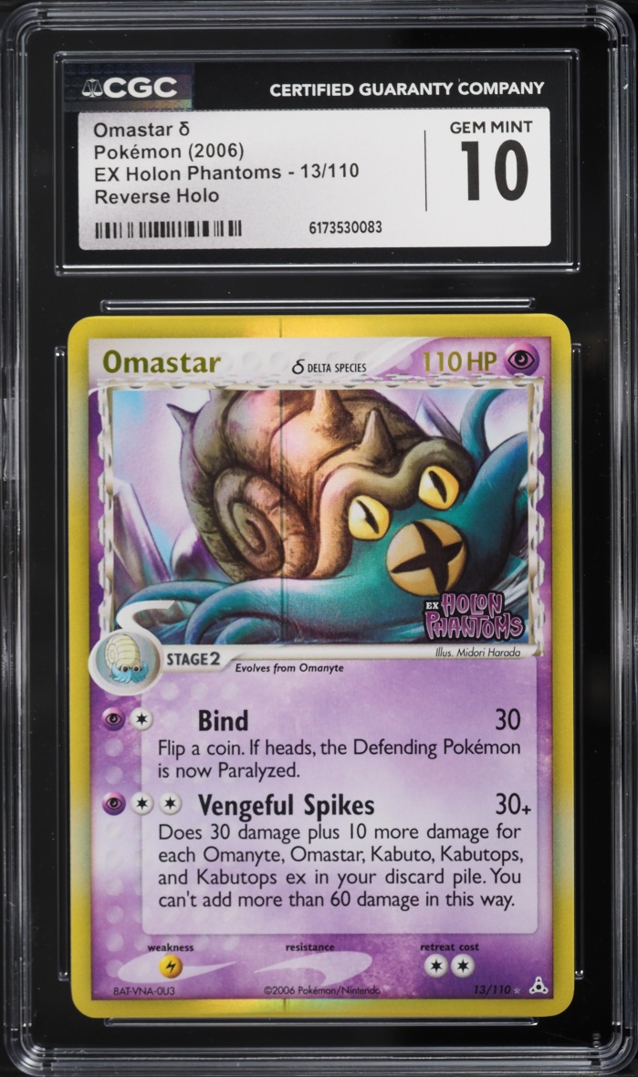 2006 Pokemon EX Holon Phantoms Reverse Holo Omastar #13 CGC 10 GEM MINT