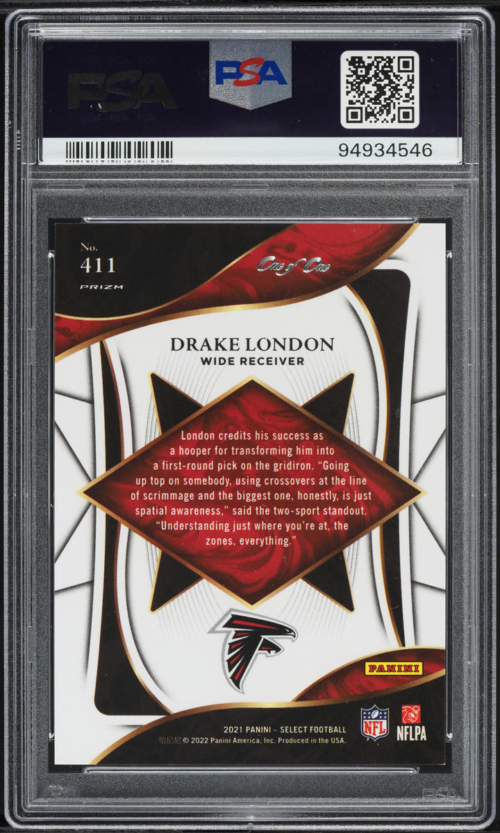 2021 Select '22 XRC Black Prizm Drake London ROOKIE 1/1 #411 PSA 9 MINT