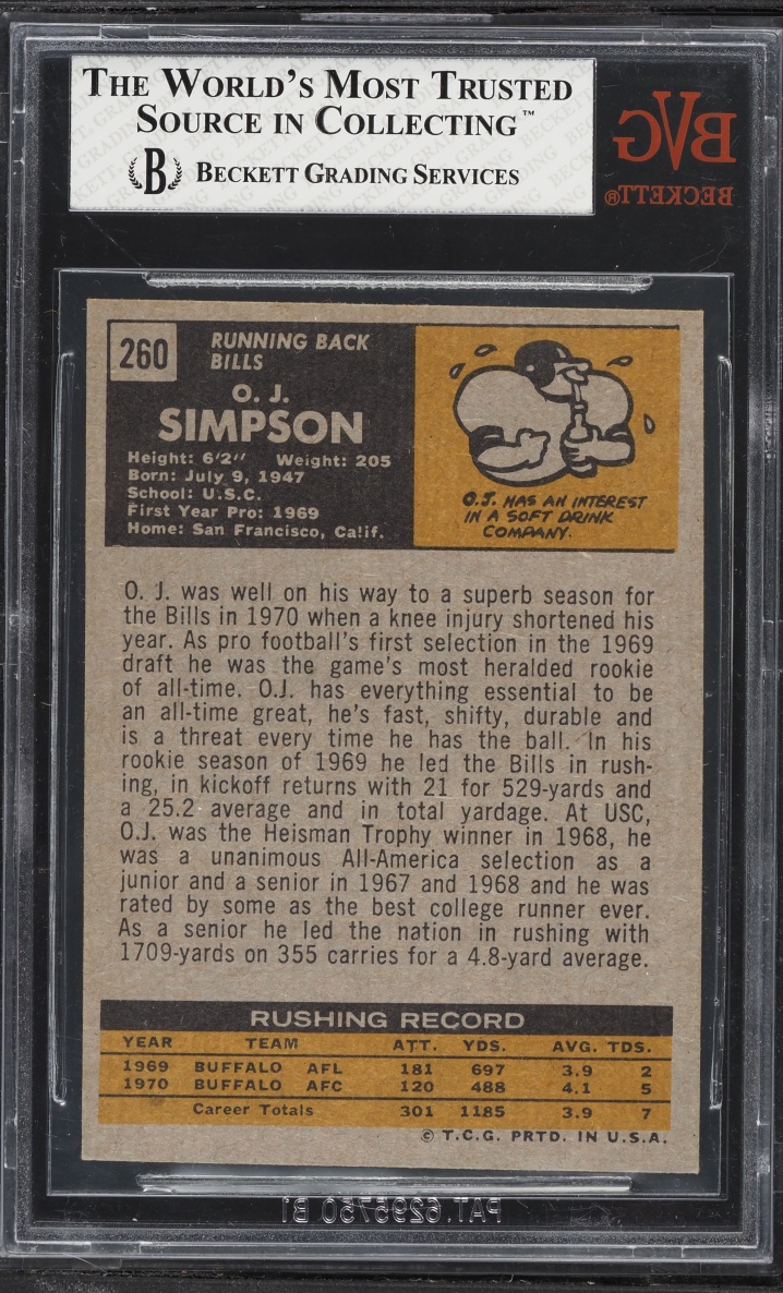 1971 Topps Football O.J.Simpson #260 BVG 7.5 NRMT+