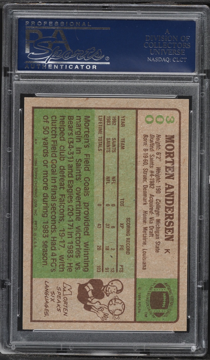 1984 Topps Football Morten Andersen ROOKIE #300 PSA 9 MINT