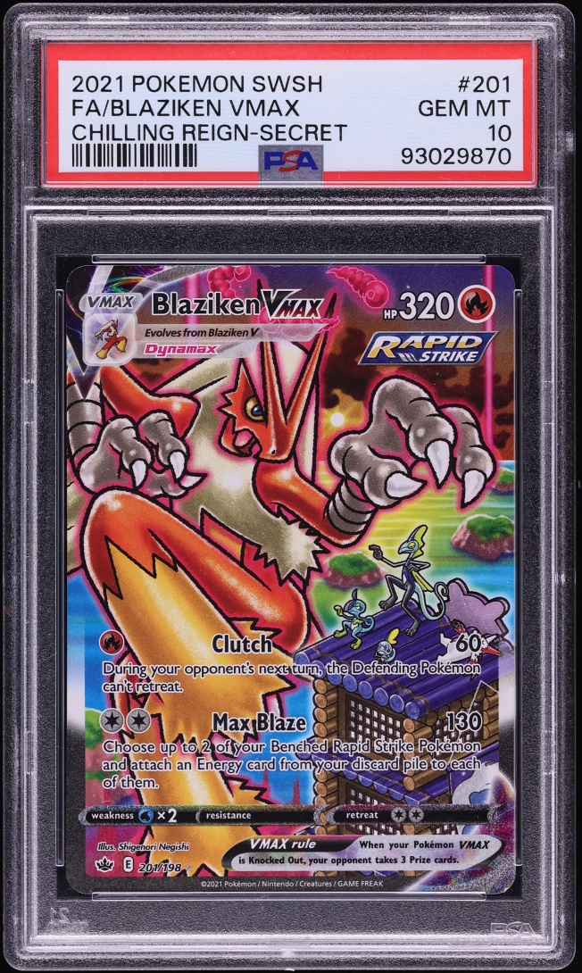2021 Pokemon Sword & Shield Chilling Reign Alt Art Blaziken VMAX #201 PSA 10 GEM MINT