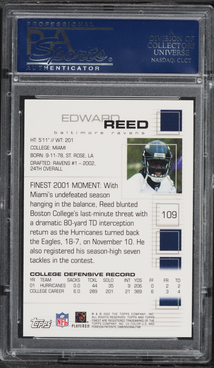 2002 Finest Football Ed Reed ROOKIE #109 PSA 10 GEM MINT