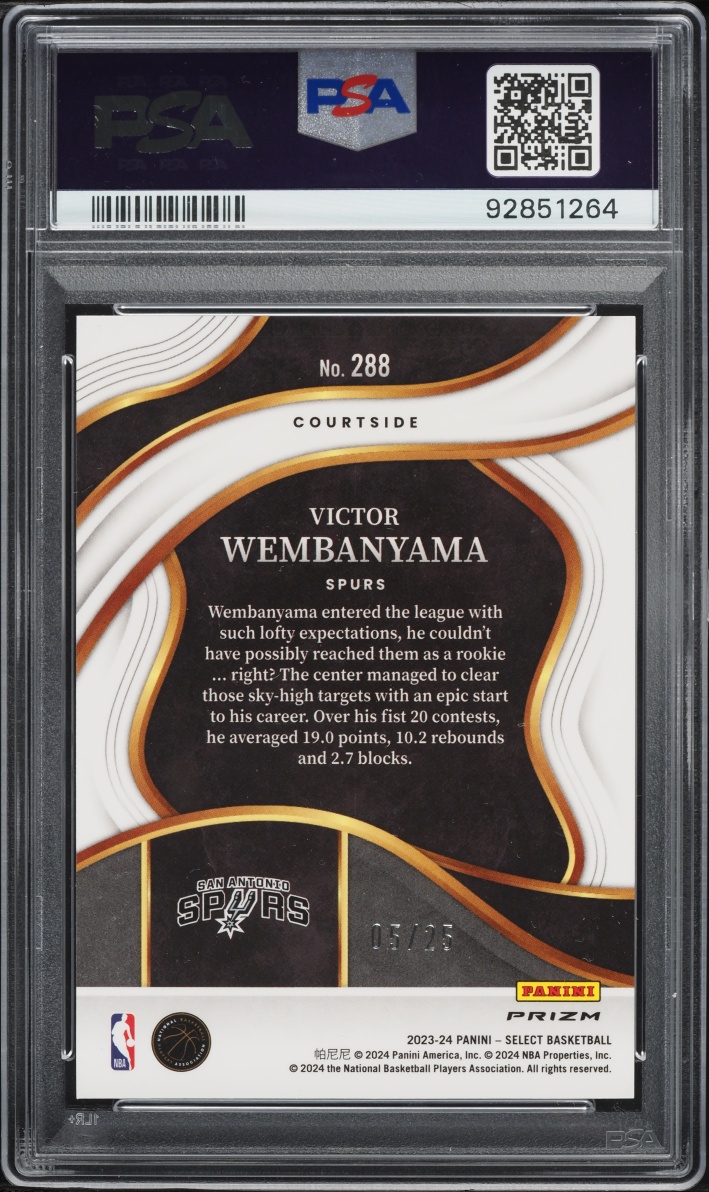 2023 Select Courtside Tie-Dye Prizm Victor Wembanyama ROOKIE /25 #288 PSA 10 GEM MINT