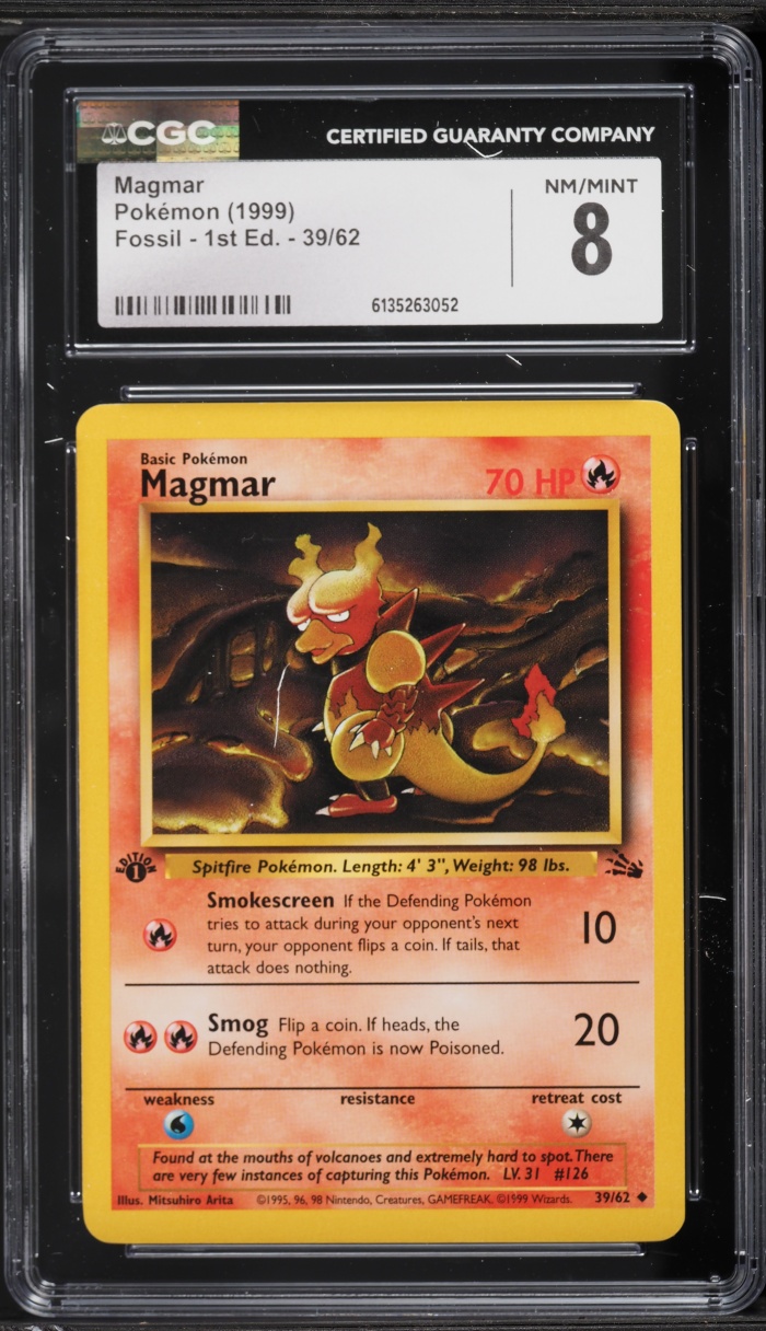 1999 Pokemon Fossil 1st Edition Magmar #39 CGC 8 NM-MT