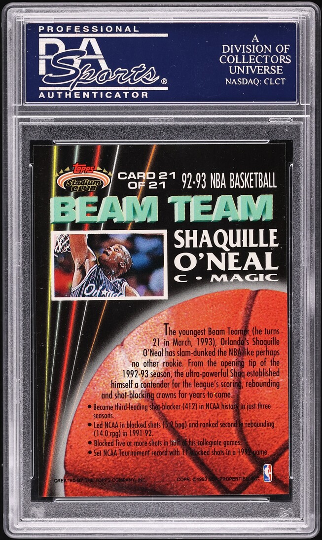 1992 Stadium Club Beam Team Shaquille O'Neal ROOKIE #21 PSA 10 GEM MINT