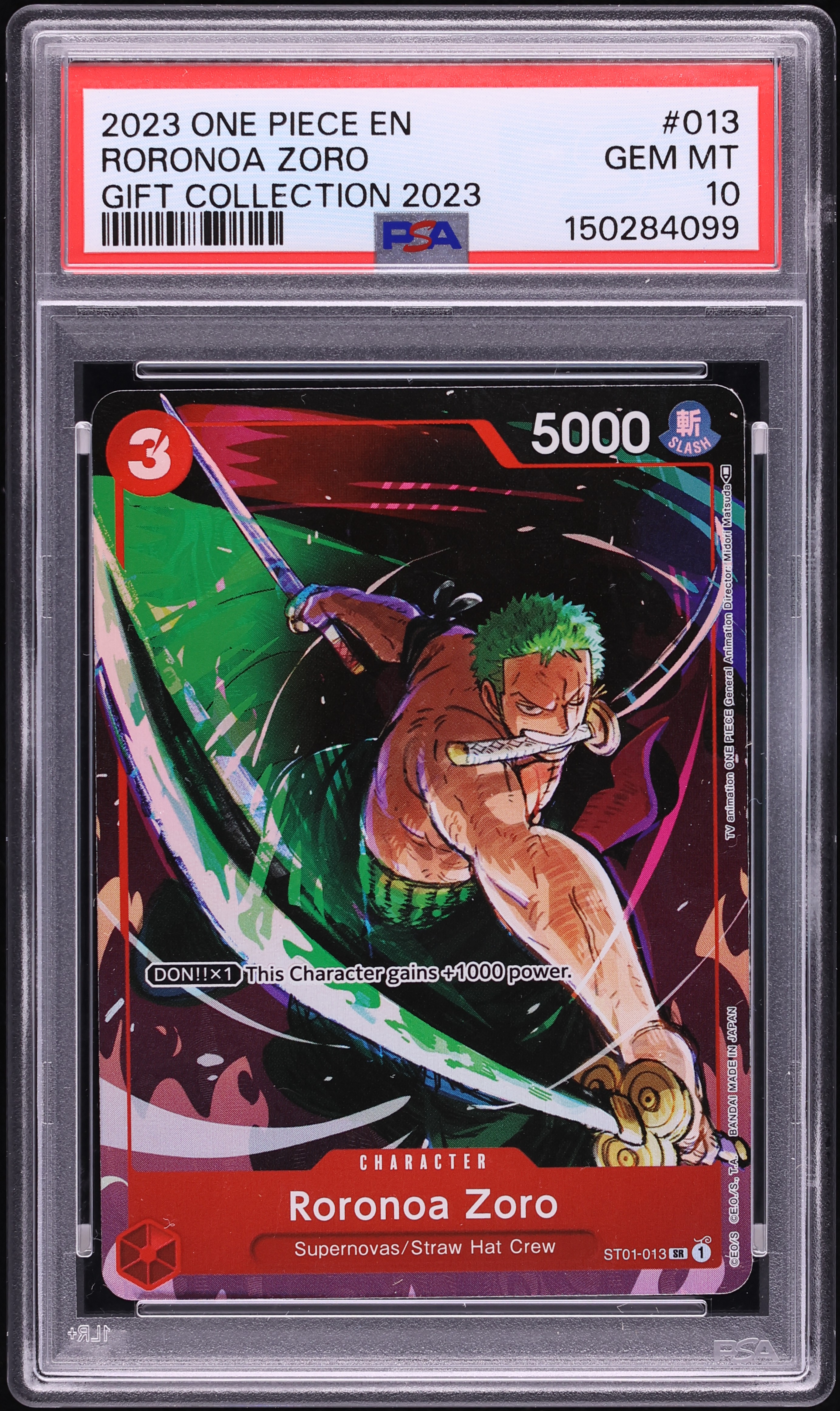 2023 One Piece Gift Collection '23 SR Alt Art Roronoa Zoro #ST01-013 PSA 10 GEM MINT