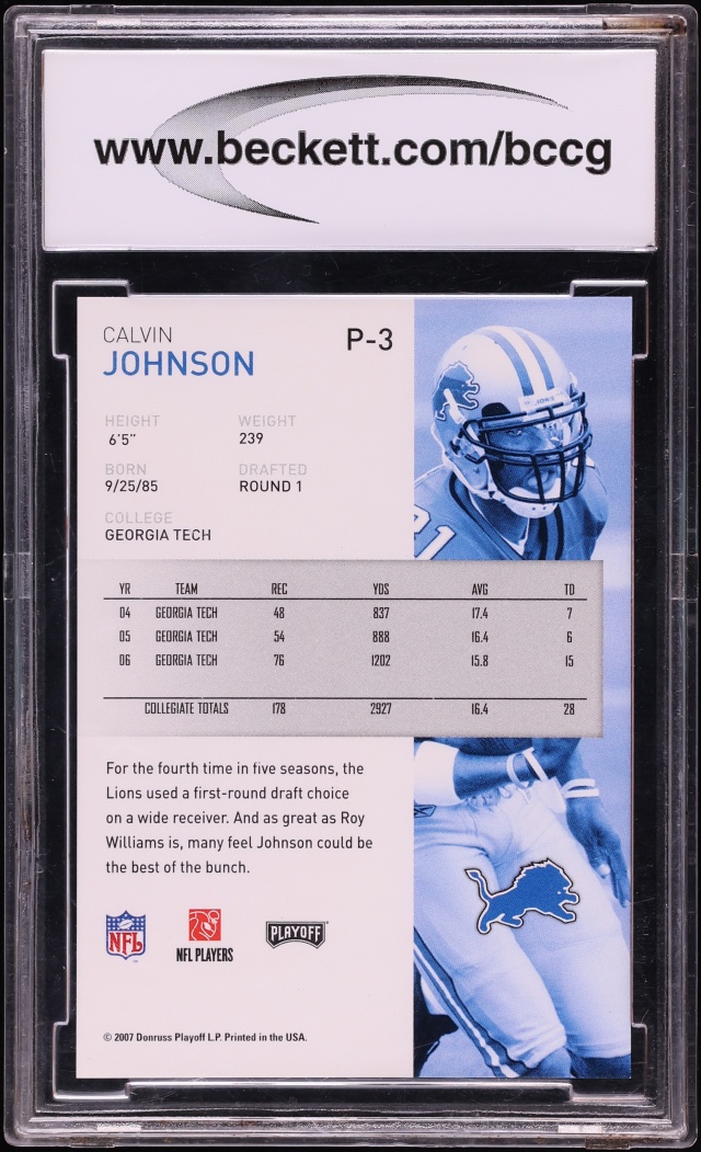 2007 Playoffs NFL Playoffs Preview Calvin Johnson ROOKIE #P-3 BCCG 10