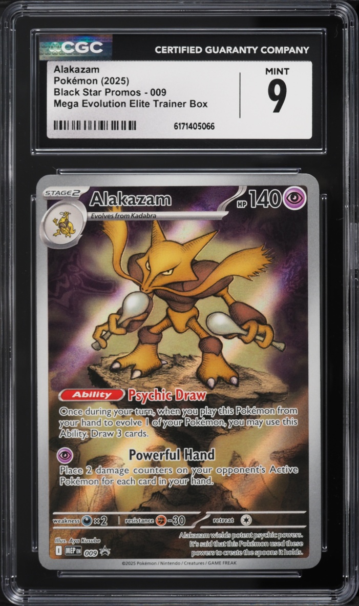 2025 Pokemon Mega Evolution Black Star Promo ETB Full Art Alakazam #9 CGC 9 MINT