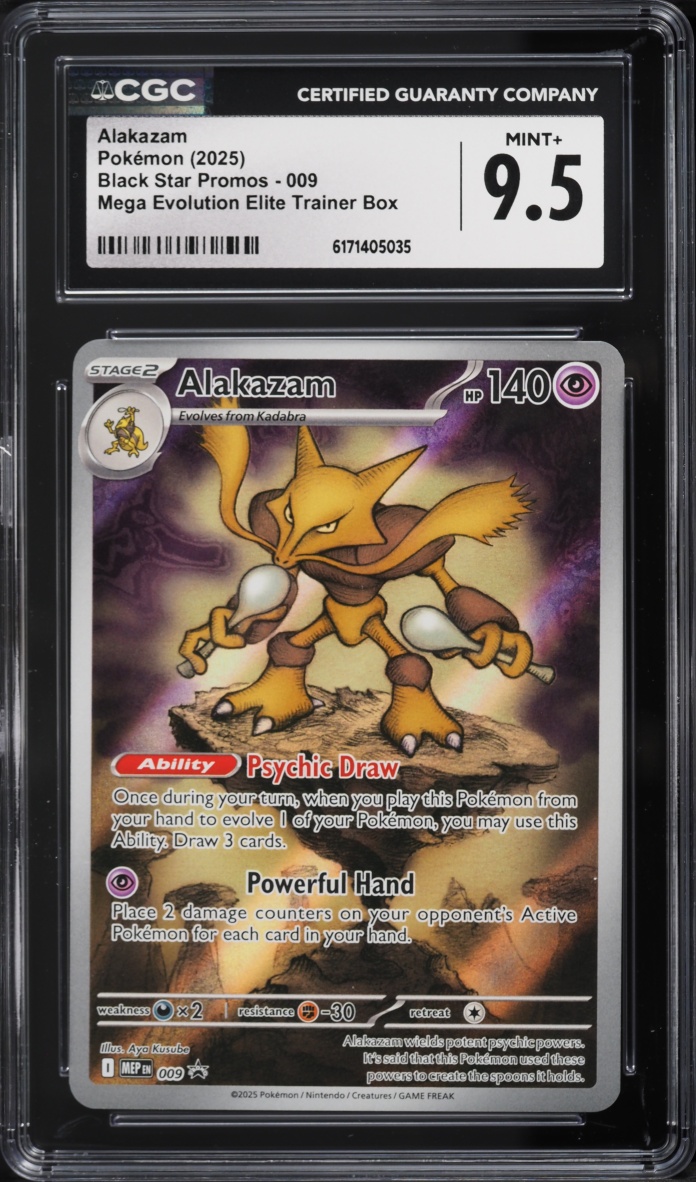 2025 Pokemon Mega Evolution Black Star Promo ETB Full Art Alakazam #9 CGC 9.5 MINT+