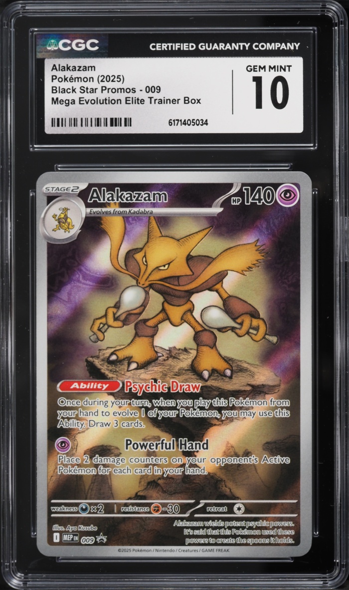 2025 Pokemon Mega Evolution Black Star Promo ETB Full Art Alakazam #9 CGC 10 GEM MINT