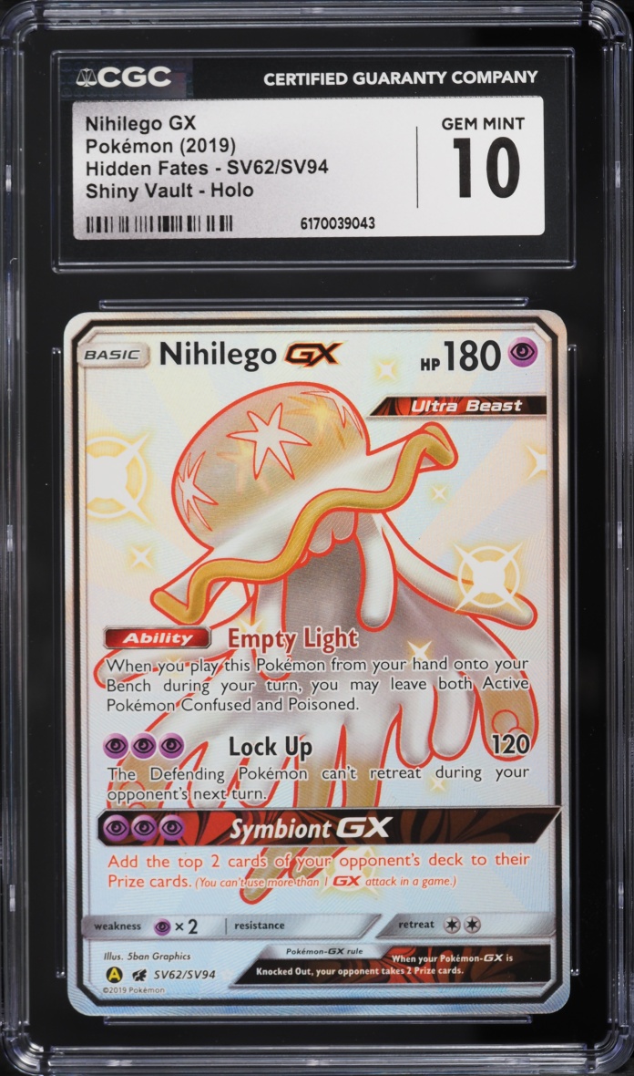 2019 Pokemon Sun & Moon Hidden Fates Shiny Nihilego Gx #SV62 CGC 10 GEM MINT