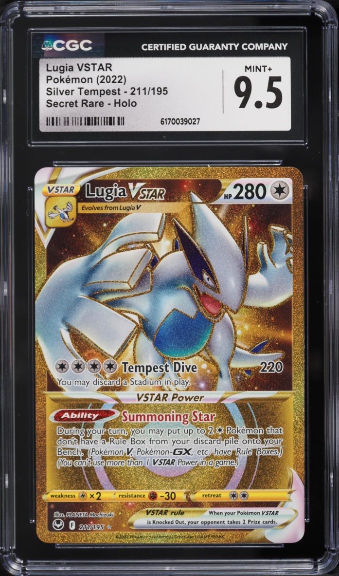 2022 Pokemon Sword & Shield Silver Tempest Gold Rare Lugia VSTAR #211 CGC 9.5 MINT+