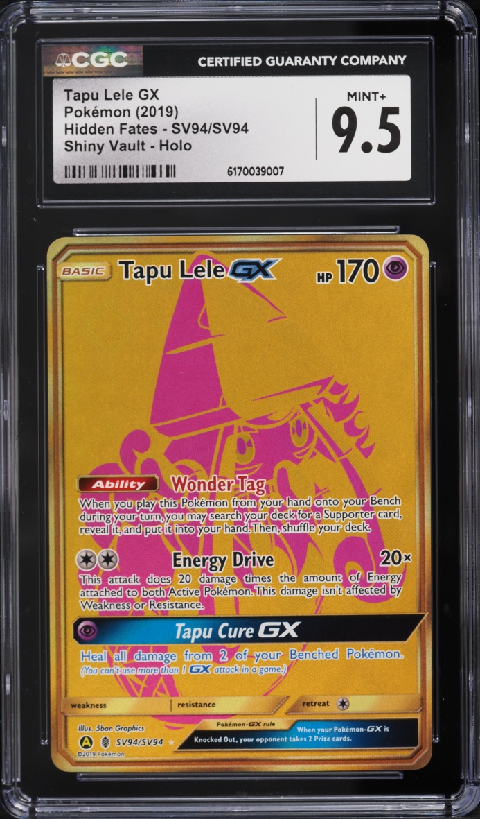 2019 Pokemon Sun & Moon Hidden Fates Shiny Vault Gold Rare Tapu Lele GX #SV94 CGC 9.5 MINT+