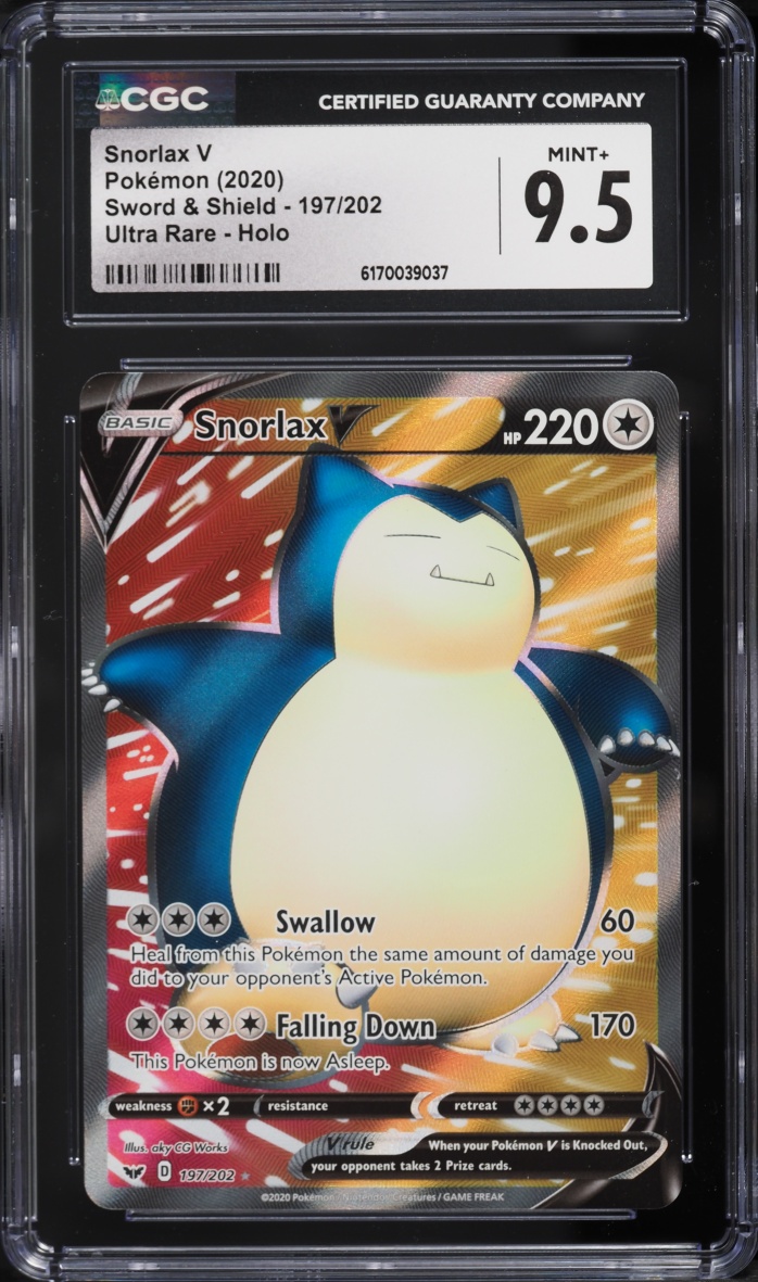 2020 Pokemon Sword & Shield Full Art Snorlax V #197 CGC 9.5 MINT+