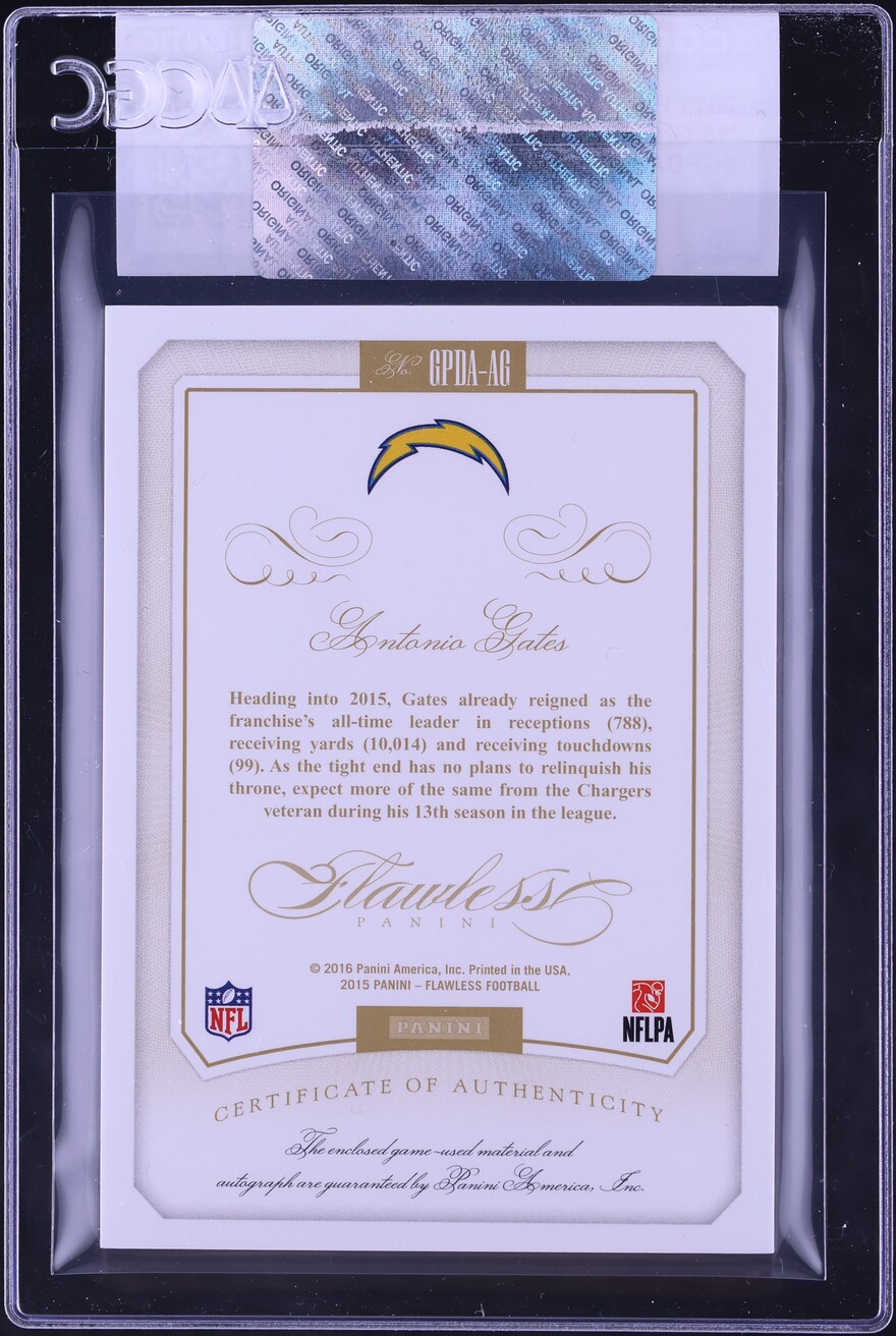 2018 Panini Flawless '15 Greats Antonio Gates GAME WORN PATCH AUTO /25 #GPDA-AG CGC AUTH - Photo 2