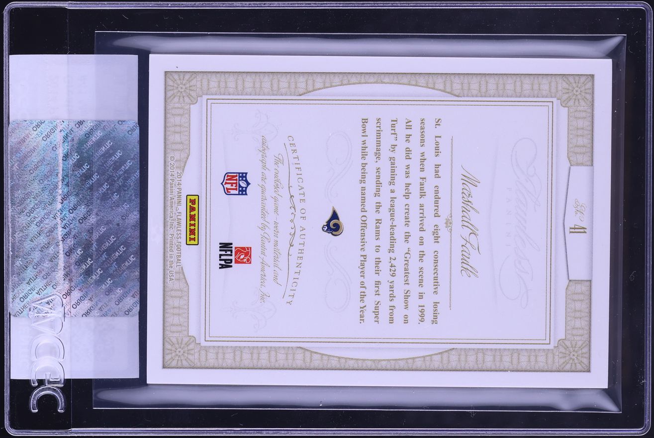 2014 Panini Flawless Greats Marshall Faulk GAME WORN PATCH AUTO /25 #41 CGC AUTH - Photo 2