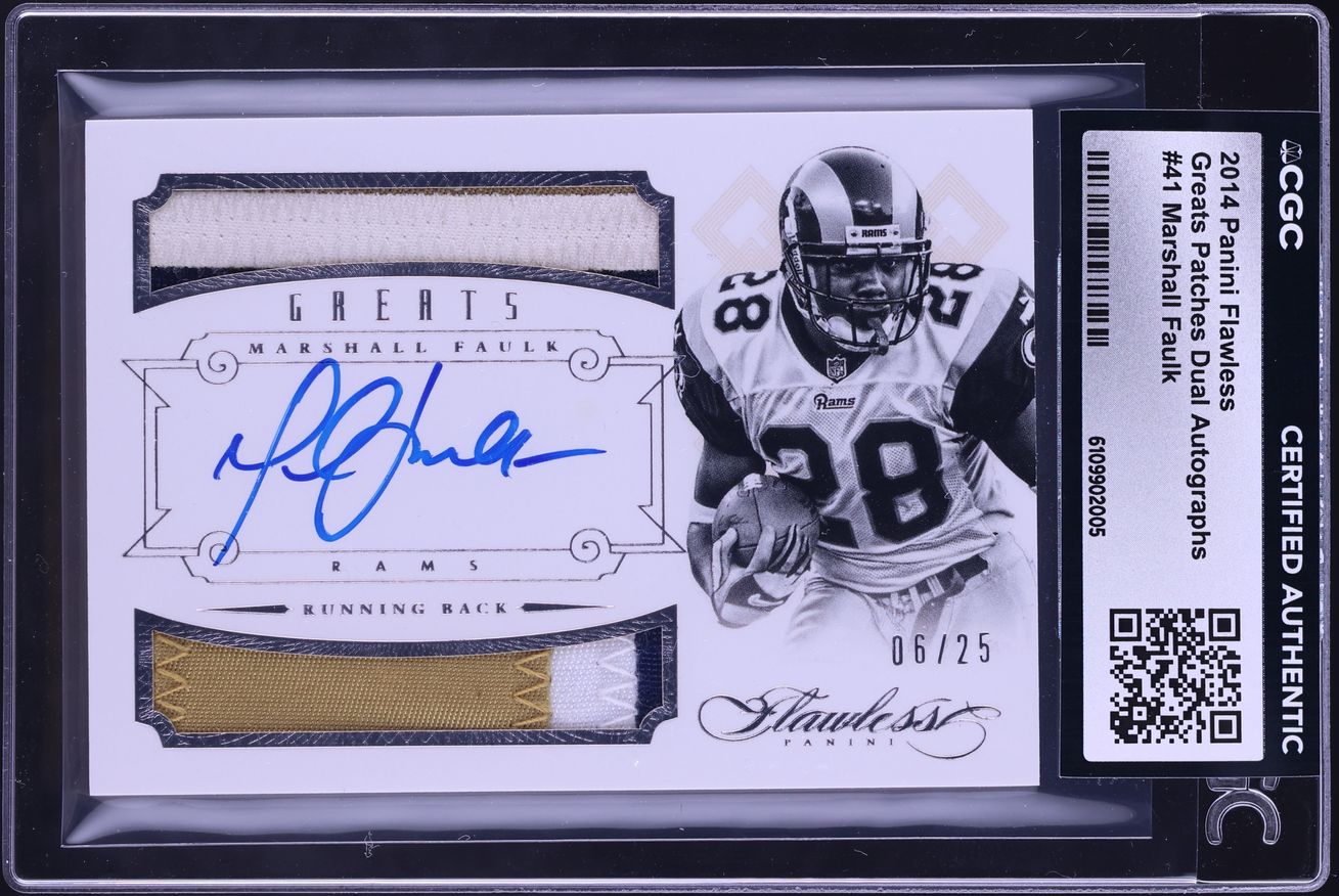 2014 Panini Flawless Greats Marshall Faulk GAME WORN PATCH AUTO /25 #41 CGC AUTH - Photo 1