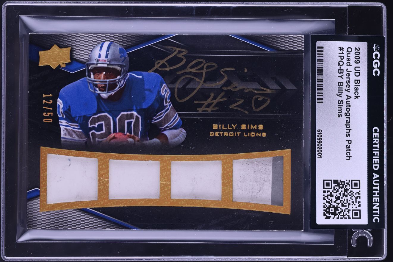 2009 Upper Deck Black Quad Billy Sims GAME WORN PATCH AUTO /50 #1PQ-BY CGC AUTH - Photo 1