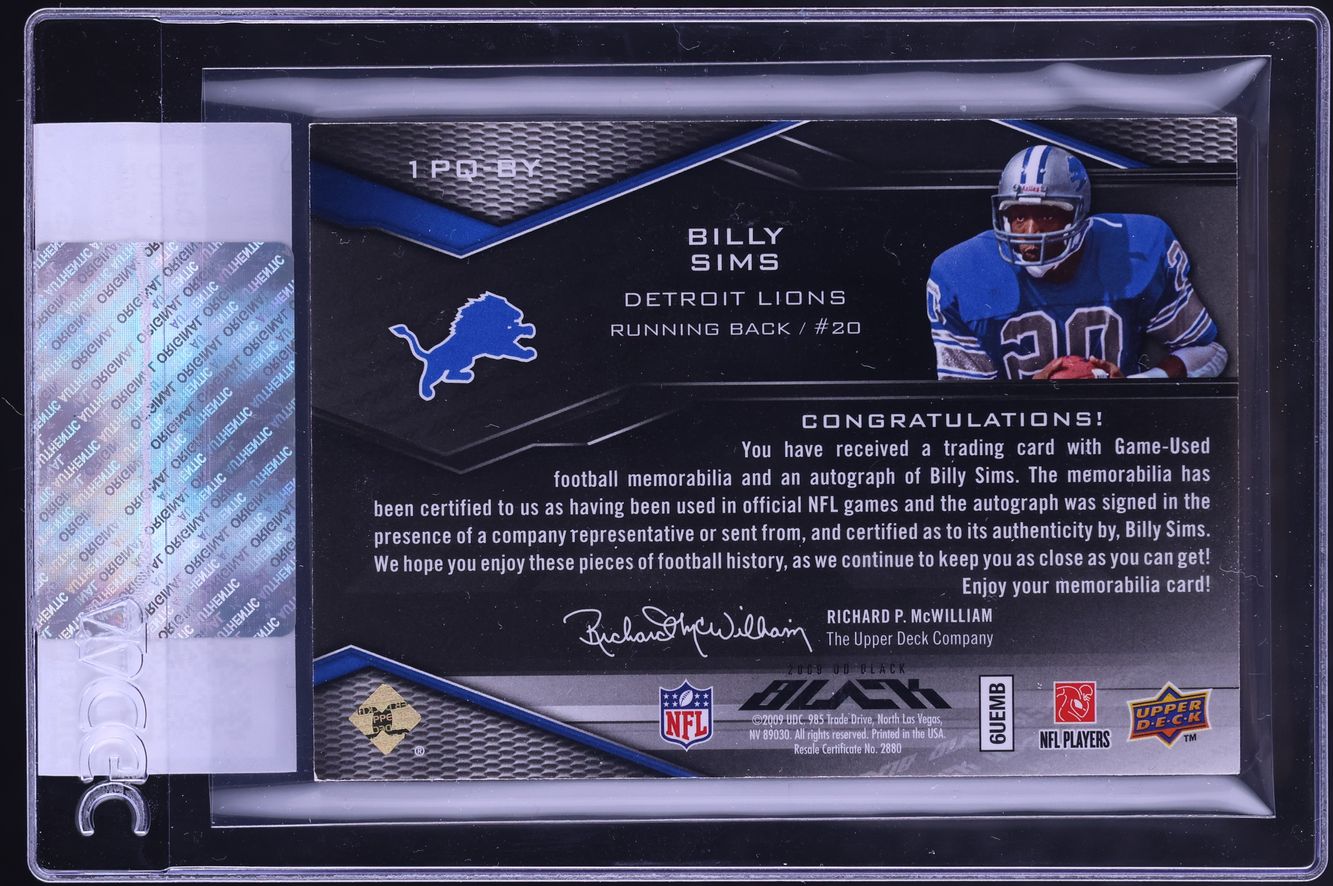 2009 Upper Deck Black Quad Billy Sims GAME WORN PATCH AUTO /50 #1PQ-BY CGC AUTH - Photo 2