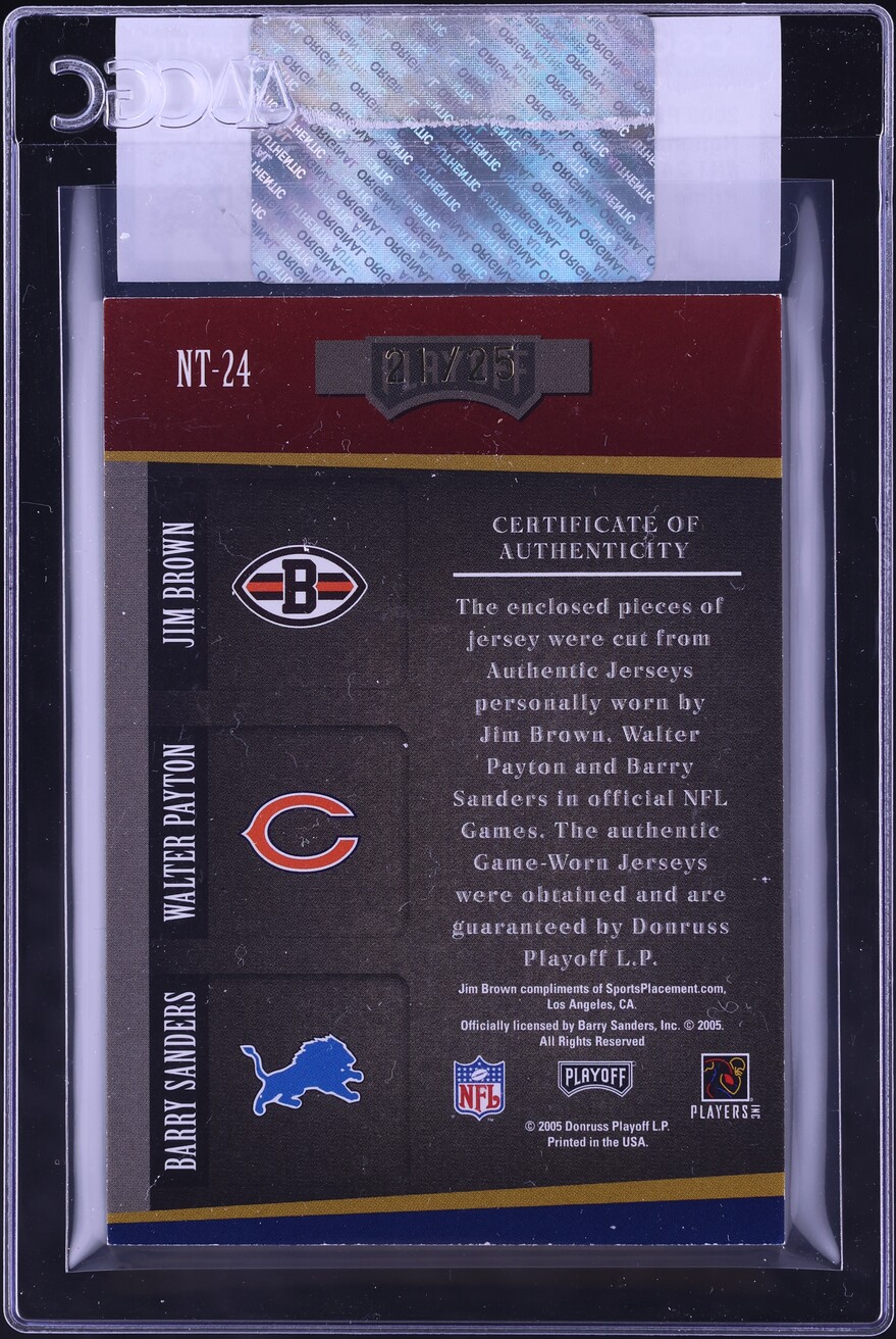 2005 Playoff Absolute National Treasures Walter Payton Jim Brown Barry Sanders PATCH /25 CGC - Photo 2
