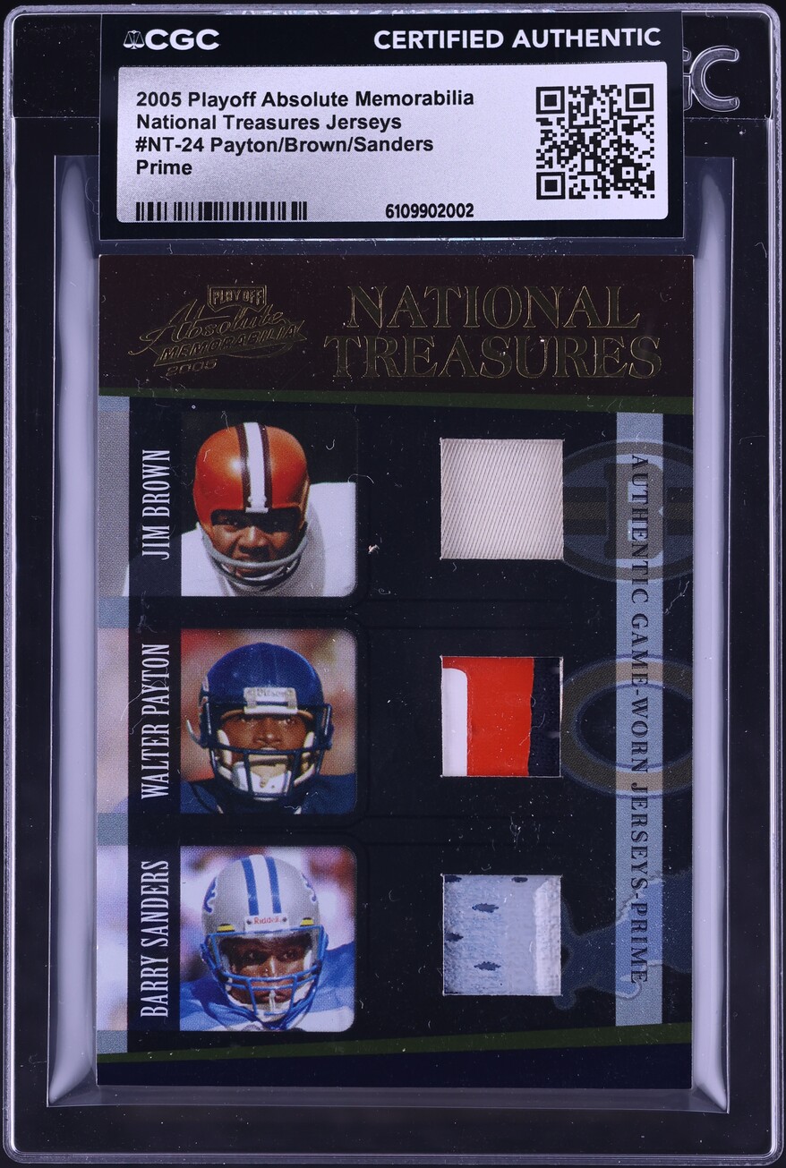 2005 Playoff Absolute National Treasures Walter Payton Jim Brown Barry Sanders PATCH /25 CGC - Photo 1