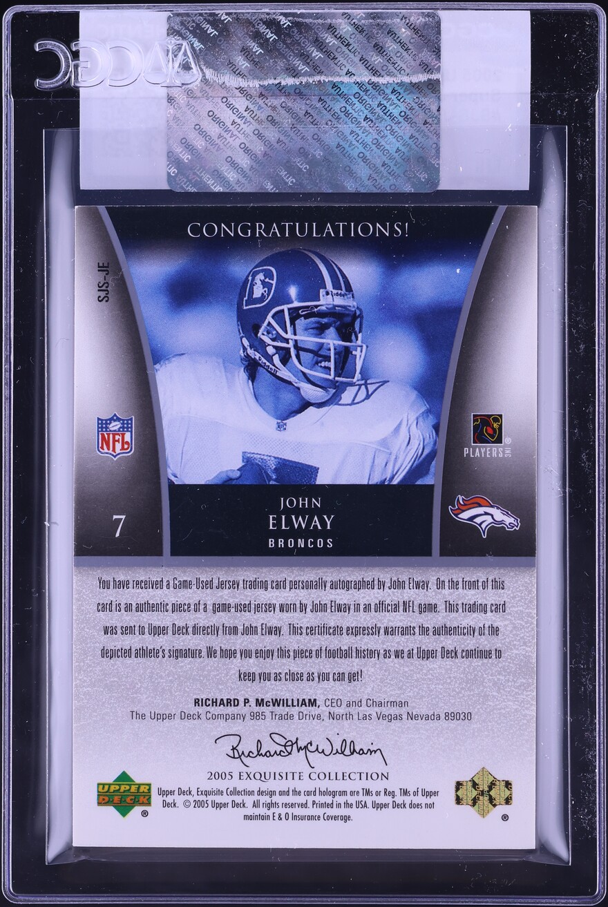 2005 Exquisite Collection Super Jersey John Elway GAME WORN PATCH AUTO 1/15 #SJS-JE CGC AUTH - Photo 2