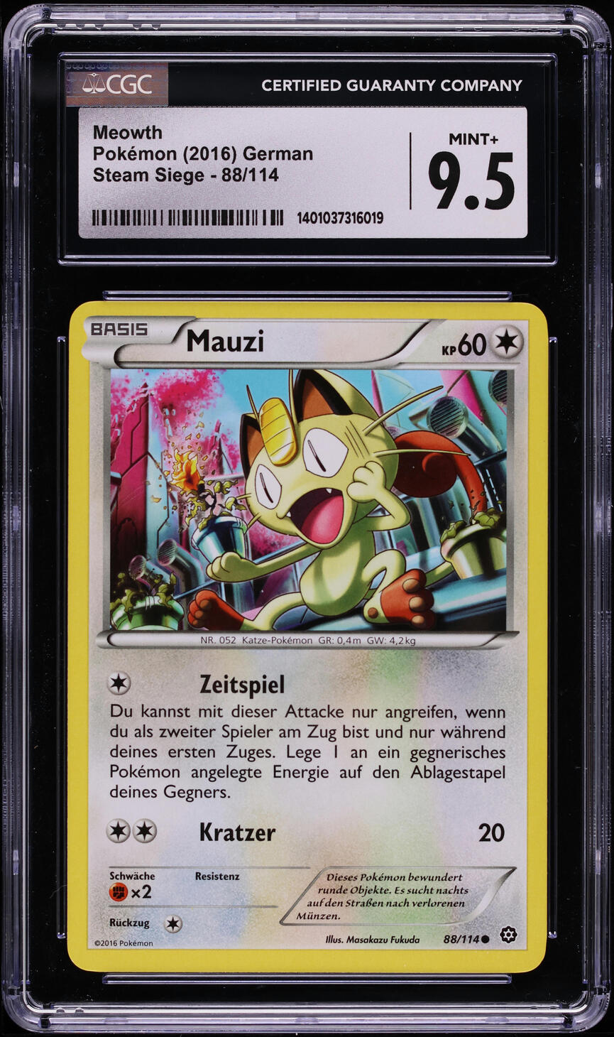 2016 Pokemon German XY Steam Siege Meowth #88 CGC 9.5 MINT+
