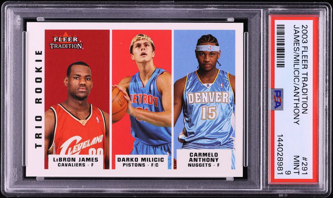 2003 Fleer Tradition LeBron James & Darko Milicic & Carmelo Anthony ROOKIE #291 PSA 9 MINT