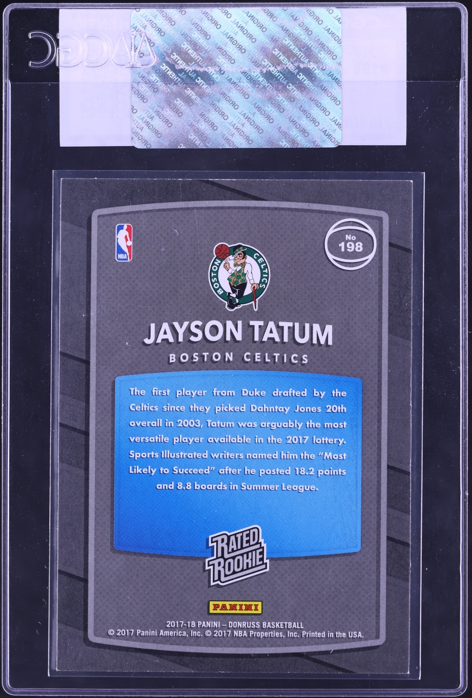 2017 Donruss Basketball Jayson Tatum ROOKIE #198 CGC AUTH