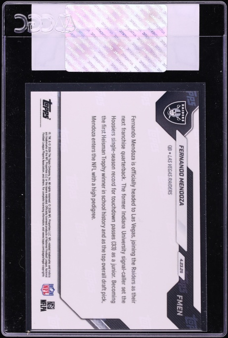 2026 Topps Now Fernando Mendoza ROOKIE #FMEN CGC AUTH