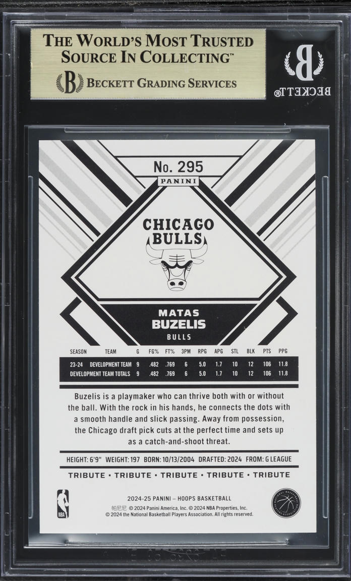 2024 Hoops Teal Explosion Matas Buzelis ROOKIE #295 BGS 10 PRISTINE