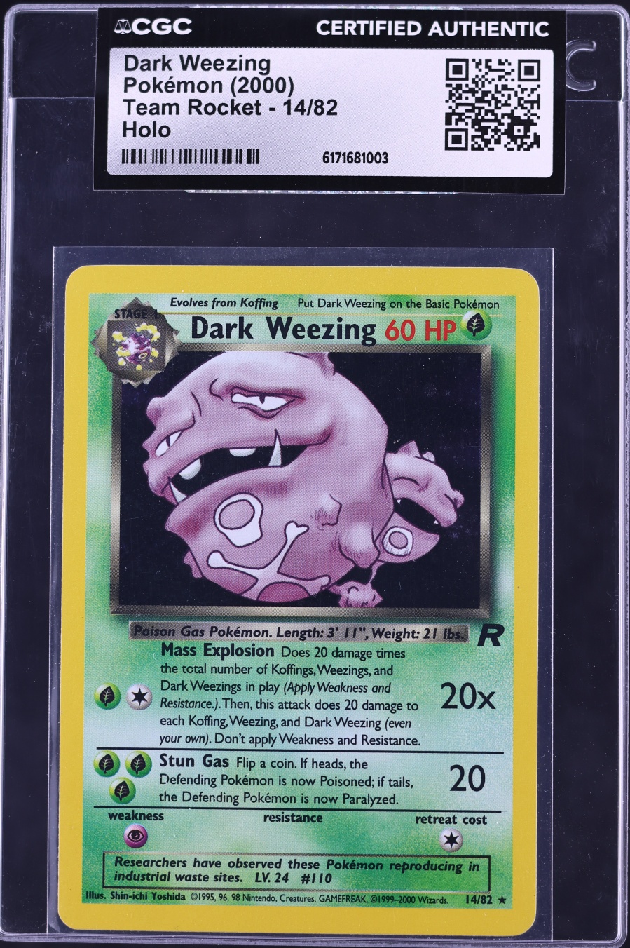 2000 Pokemon Team Rocket Holo Dark Weezing #14 CGC AUTH