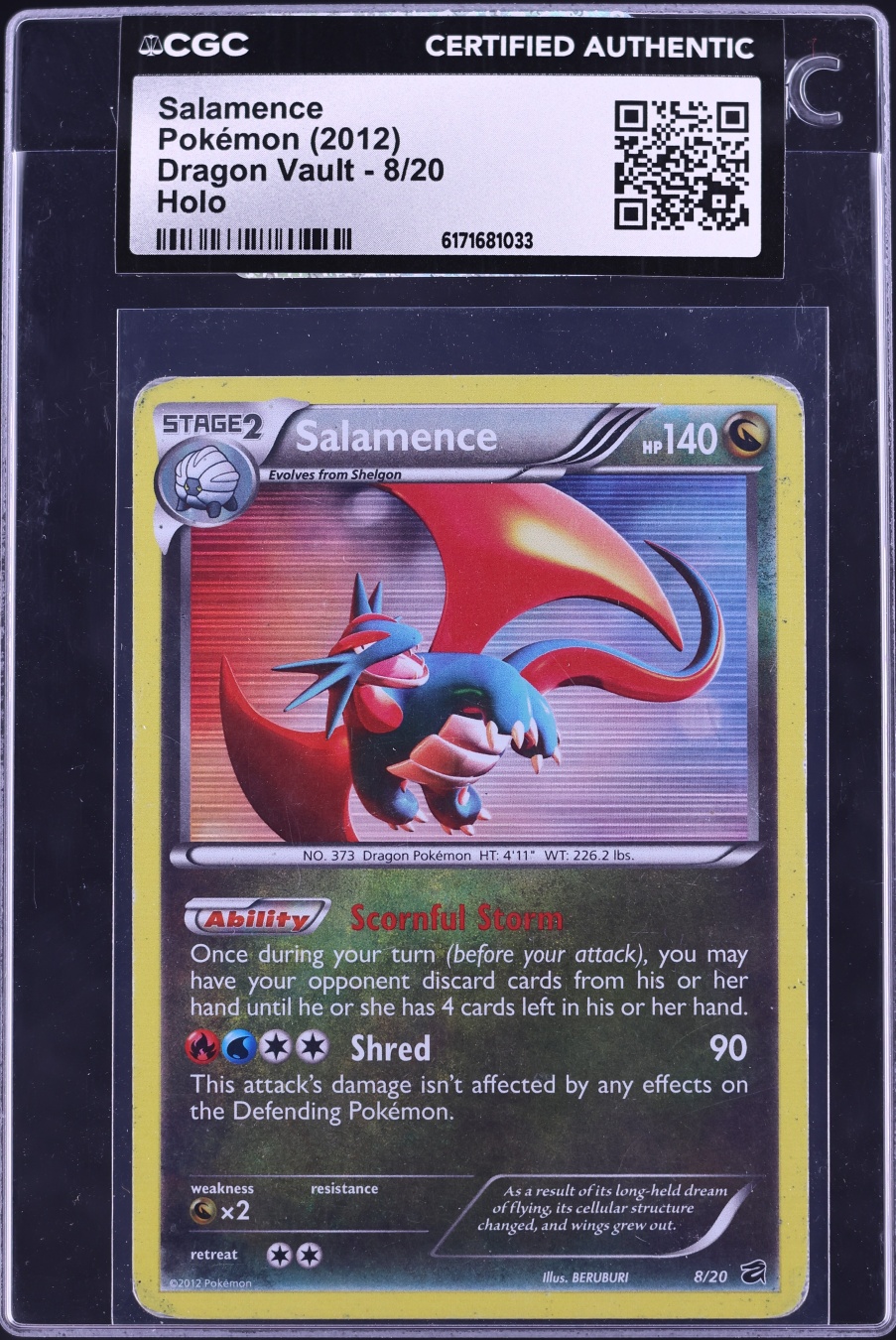 2012 Pokemon Black & White Dragon Vault Holo Salamence #8 CGC AUTH