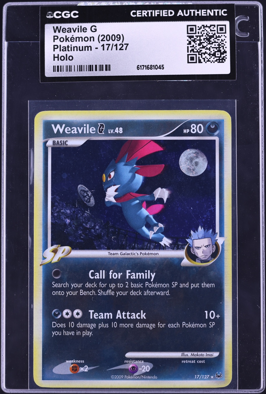2009 Pokemon Platinum Holo Weavile G #17 CGC AUTH