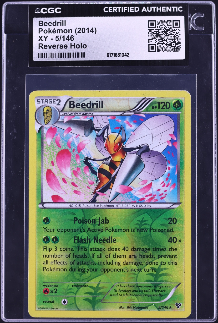 2014 Pokemon XY Reverse Holo Beedrill #5 CGC AUTH
