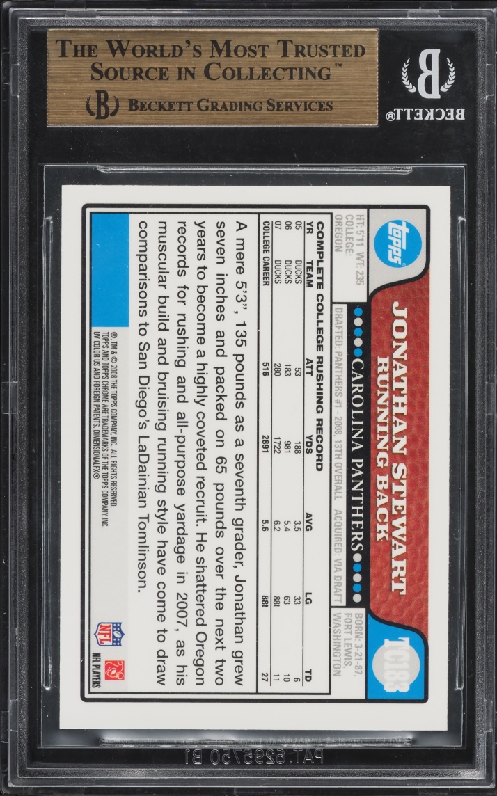 2008 Topps Chrome Jonathan Stewart ROOKIE #TC183 BGS 9.5 GEM MINT
